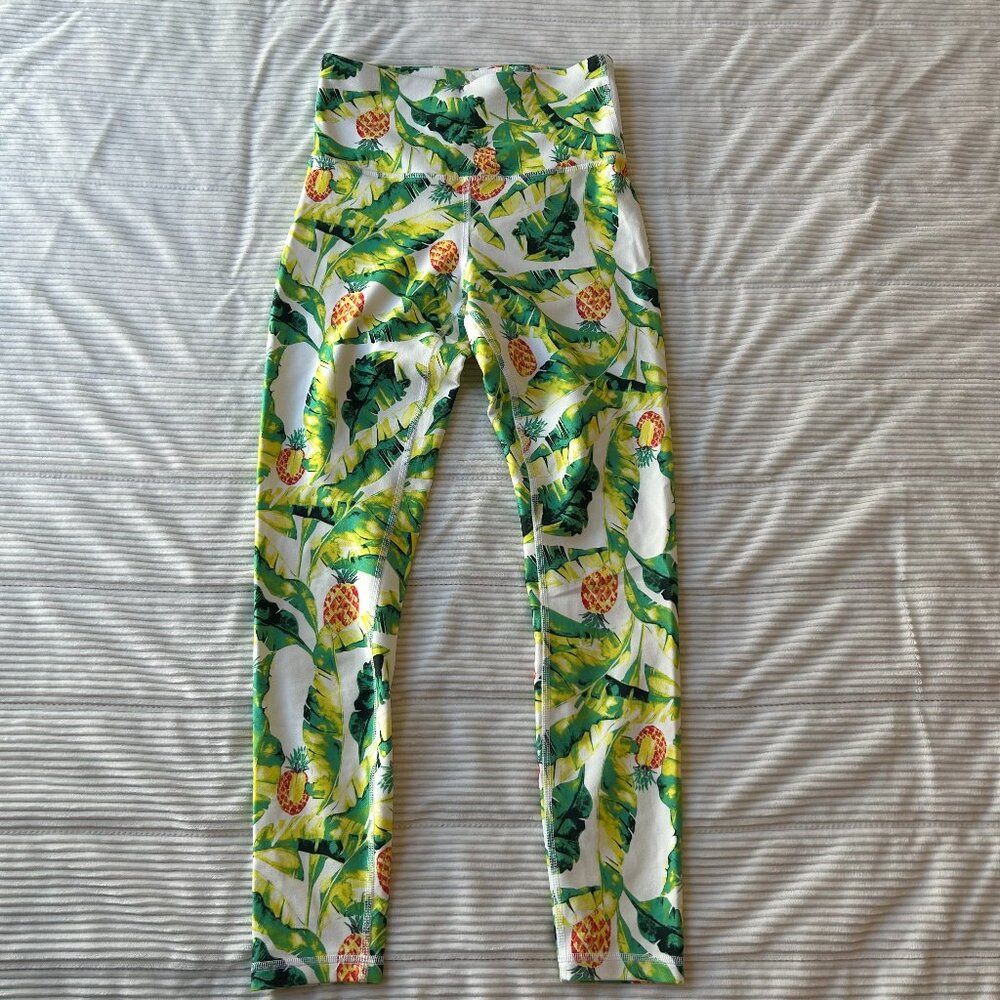 Wildfox Sport Green & Yellow “Palms & Pinas” Pineapple Print Leggings Small